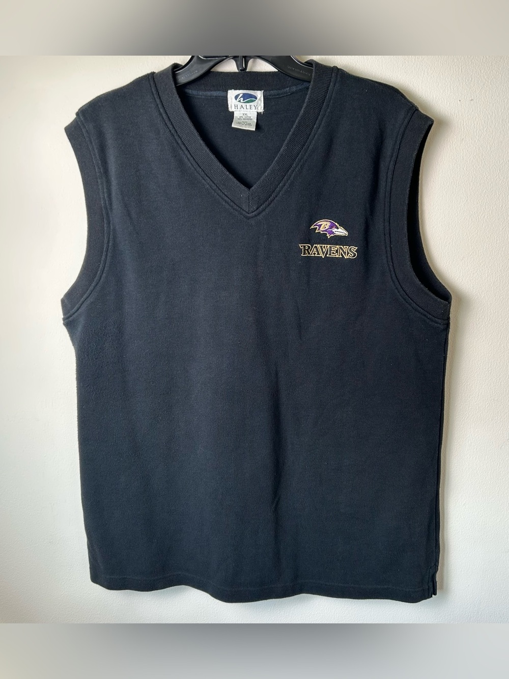 Baltimore Ravens Sweater Vest Mens XXL Black Embroidered V Neck Football Vintage
